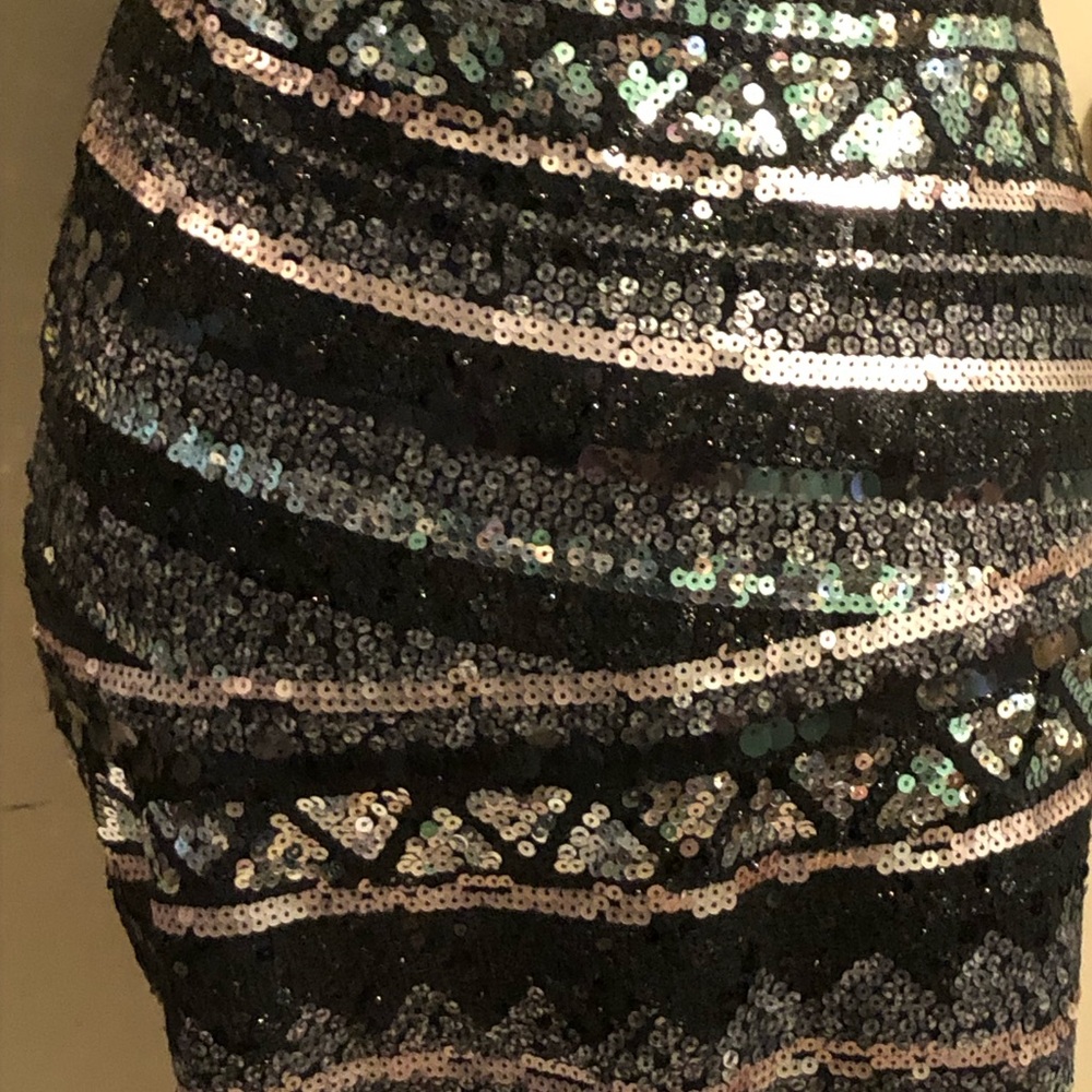 Express Mini Sequin Striped Pattern Skirt - image 2